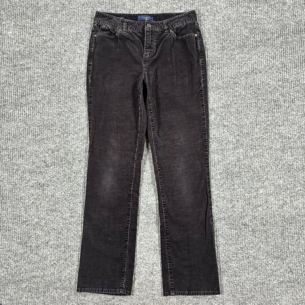 Talbots Petites Heritage Womens Pants 4P Black Corduroy Straight Leg Mid Rise